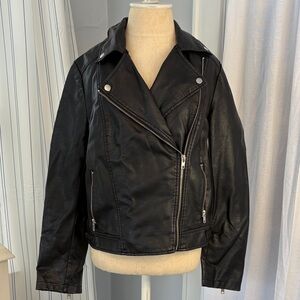 Classic Black Faux Leather Moto Jacket